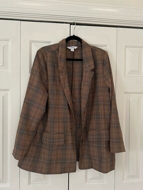Plaid Brown Oversized Blazer Jacket